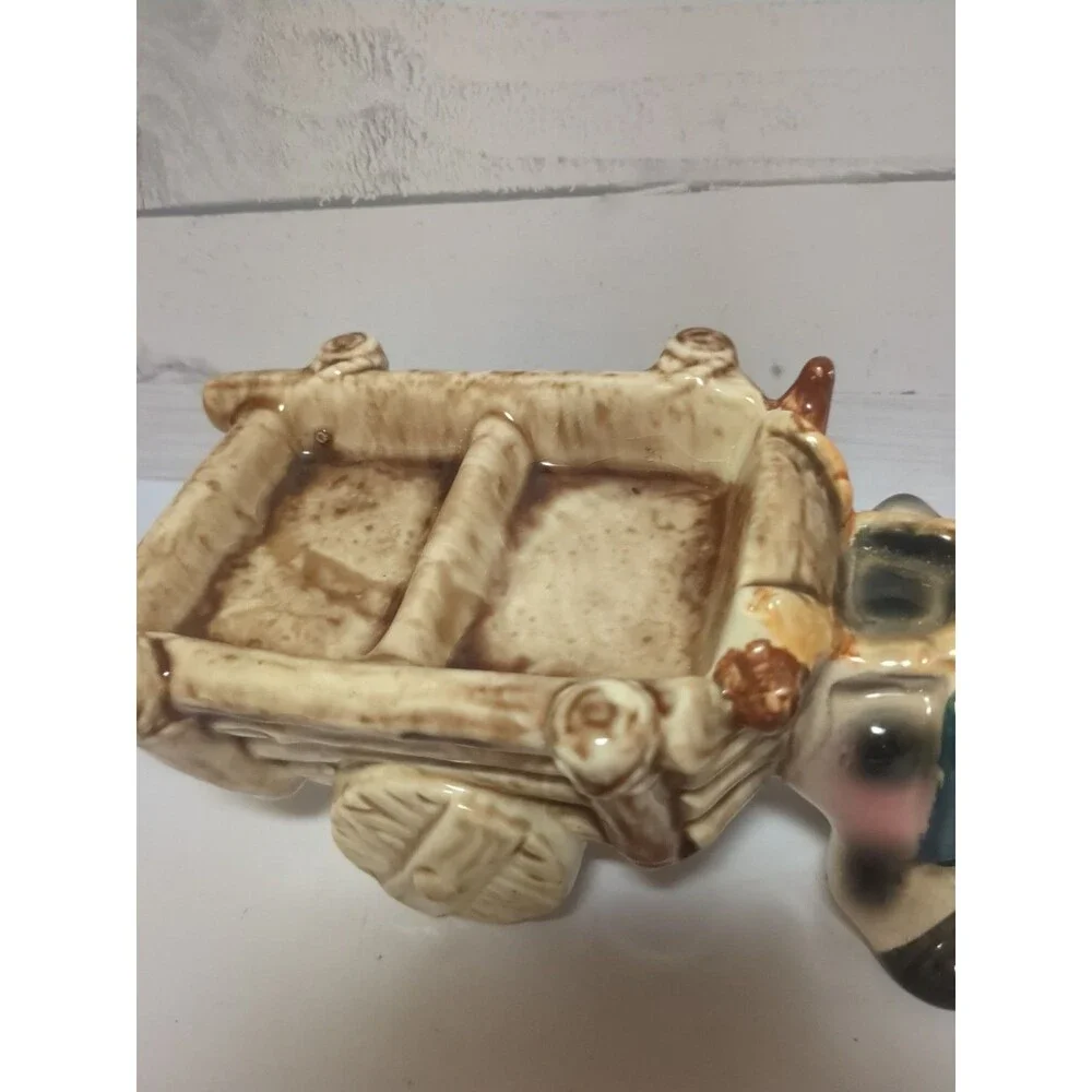 Retro Vintage 50s Kitsch Cow Pulling Cart Ceramic Candy Dish Trinket 10.5